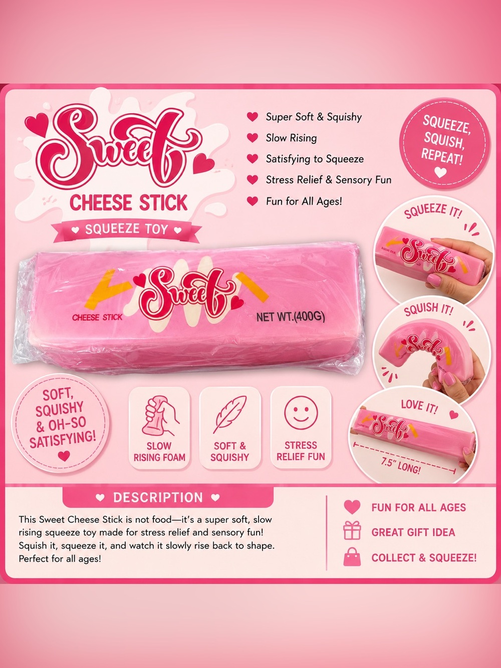 Sweet Cheese Stick Squishy Squeeze Toy 🧀